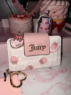 Juicy Couture Pink & White Strawberry Print Tab Card Wallet